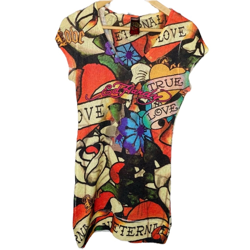 Rare Vintage Ed Hardy Tattoo Knit Dress